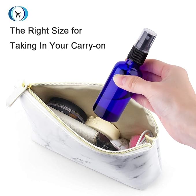 2oz Glass Spray Bottles For Essential Oils, Blue, 3 Pack | Small, Fine Mist