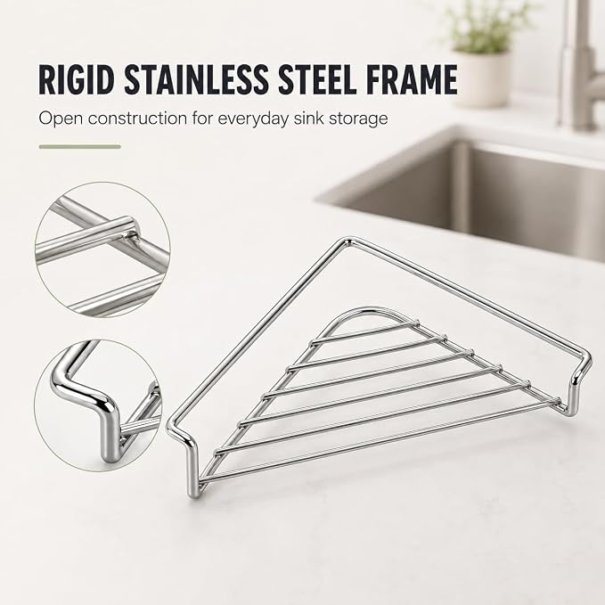 Stainless Steel Corner Sink Drying Rack, Triangular Draining Shelf，4PCS | Corner Drying Rack for Kitchen Sink, Space-Saving Triangular Drainer for Dishes, Cups, Sponges and Cleaning Accessories