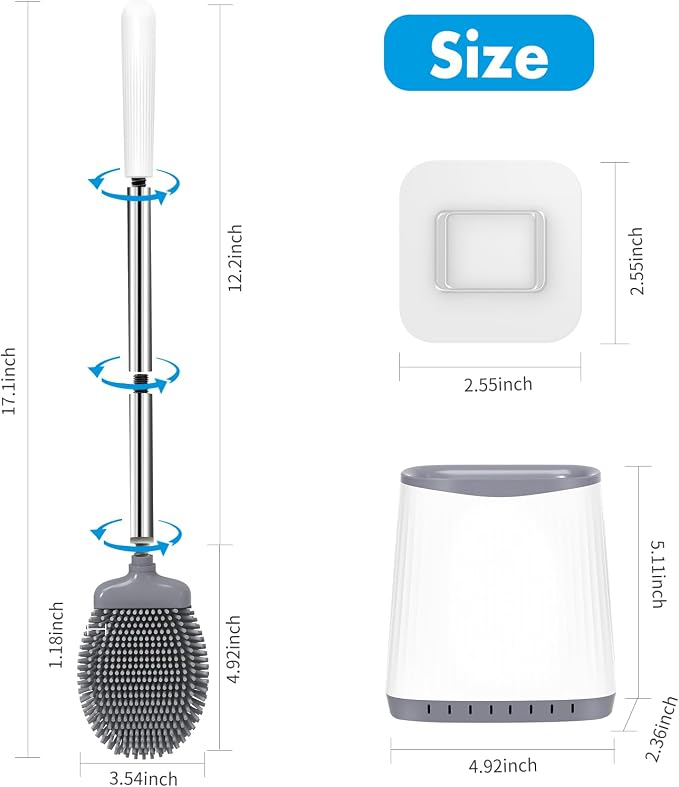 Silicone Toilet Brush and Holder, Flexible Bowl Brush Head with Ventilated Holder, Wall Mounted Compact Set for Bathroom Cleaning