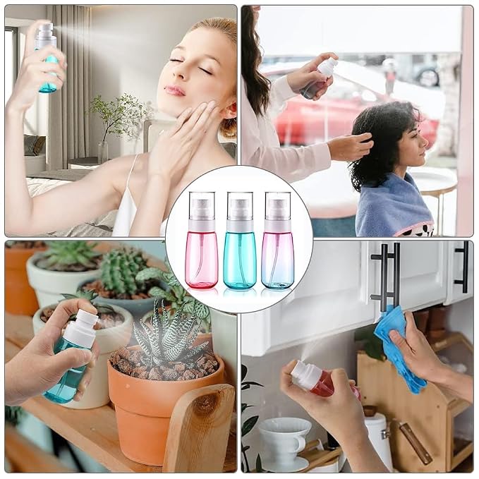 Travel Spray Bottle TSA Approved 2oz 3 PCS Fine Mist Spray Bottles | Leak Proof, 60ml Empty Plastic Refillable Spray Bottle, for Perfume, Essential Oils, Toners Rose Water, Cosmetics (3color)