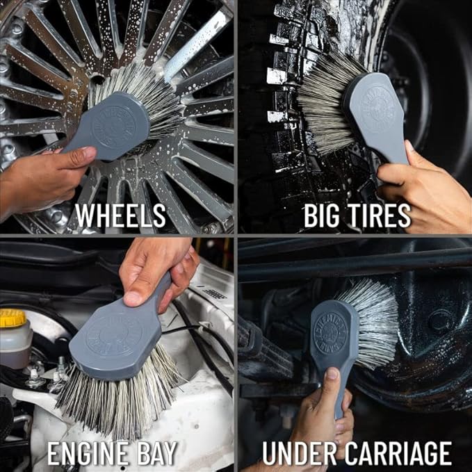 Chemical Guys, Wheel Works Medium Duty Wheel & Body Detailing Brush, Gray | Soft, scratch-free bristles clean wheels, bodywork, bumpers and tight areas, with a long comfortable handle