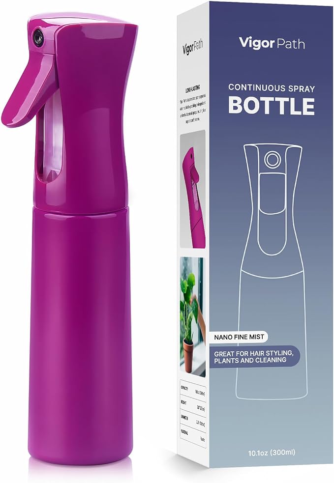 VIGOR PATH Continuous Mist Purple Spray Bottle 300ml Fine Mist for Hair | Ultra Fine Atomizer Leak Proof Ergonomic Construction 360 Refillable