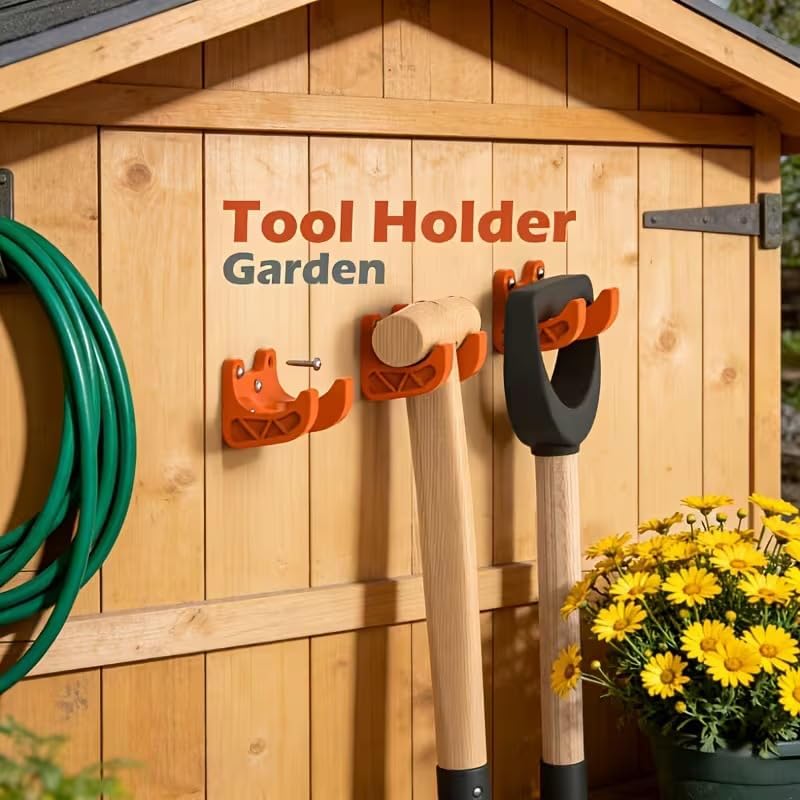 8 Pack Garden Tool Holder Wall Mount, Heavy Duty Tool Hangers with Screws, Wall Mounted Tool Storage Hooks for Shovel, Rake, Broom, Mop, Garage, Shed, Yard Organizer