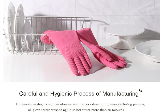 Myungjin (2 Pairs Reusable Waterproof Household Dishwashing Non-Slip Cleaning Latex Rubber Kitchen Gloves (Pink, XX-Large)