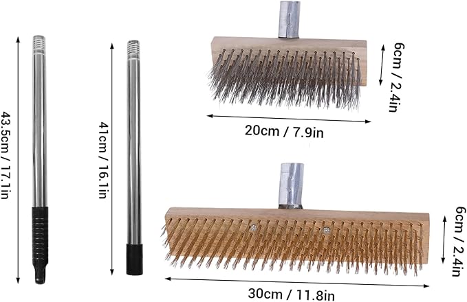 Deck Brush with Long Handle, Wire Deck Scrub Brush, High Efficiency Stainless Steel Deck Scrubber for Cleaning Concrete Patio Floor