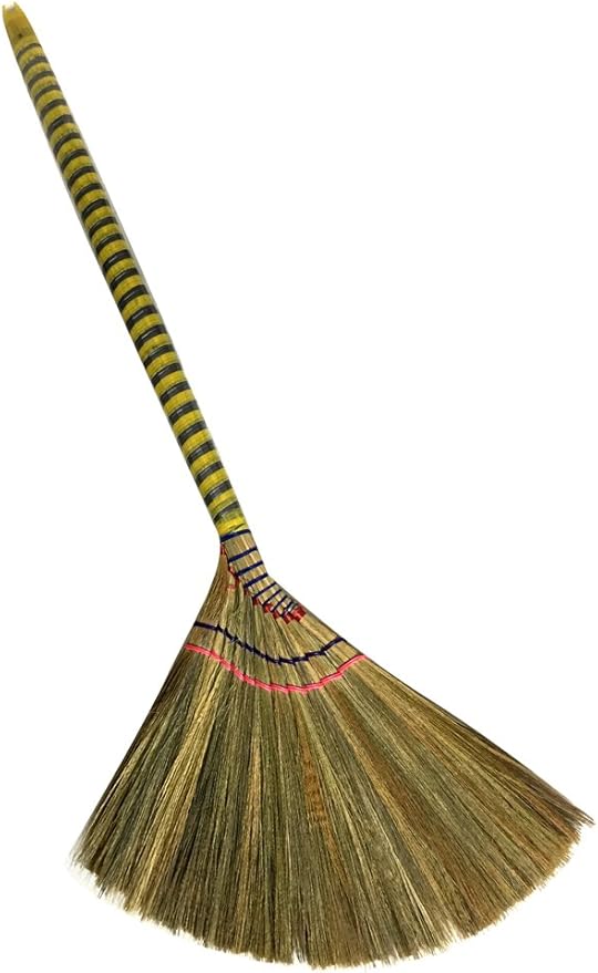 Choi Bong Co Vietnam Hand Made Straw Soft Broom with Colored Handle 12" Head Width, 40" Overall Length -1pc