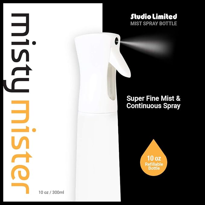 STUDIO LIMITED Hair Spray Bottle 10 oz, Continous Water Mister Spray Bottle, Refillable Fine Mist for Hair Styling, Gardening, Cleaning (Salon)