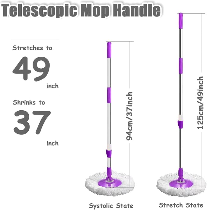 Spin Mop Replacement Mop Handle, 49-inch 360 Degrees Rotating Telescopic Replacement Mop Stick with Reinforced Plastic Disc for Spin Mop Bucket Cleaning System (Plastic Disc, Blue)