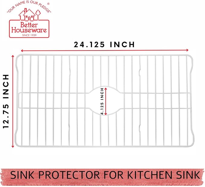 Better Houseware Sink Protectors for Kitchen Sink, Protective Metal Grid, 24.125x12.75x1 inches, White Kitchen Sink Mat to Shield Sink Base from Scratches, Rust-Resistant Coating, XL