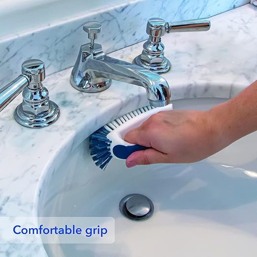 Unger Multi-Purpose Counter and Fixture Scrub Brush, Non-Slip Small Household Cleaning Supplies, Removes Dirt and Grime from Bathroom Sinks, Kitchen Countertops, and Faucets