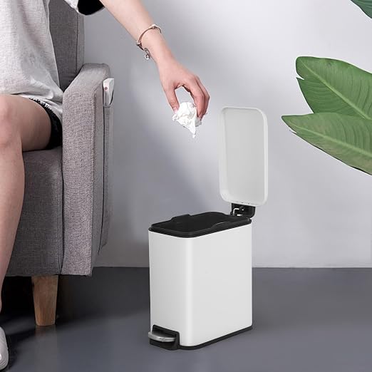 1.3 Gallon Mini Kitchen Trash Can, Stainless Steel with Removable Plastic Inner Bucket Lid, Foot Pedal, Waste Bin for Bathroom