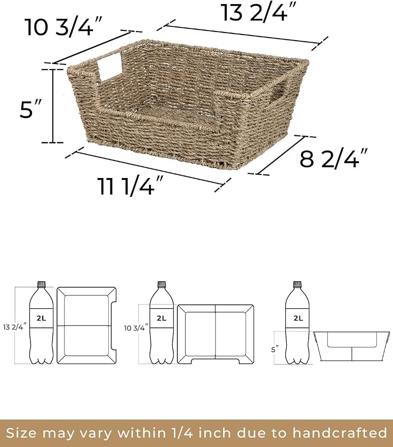 StorageWorks Pantry Baskets for Organizing, Storage Baskets, Seagrass | Pantry Baskets for Patato and Onion Storage, Stackable Wicker Basket Organizer for Shelf, Woven Basket for Storage, 2-Pack