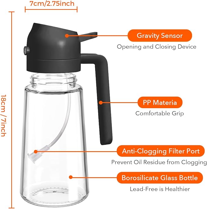 YARRAMATE 2Pcs 16oz/470ml 2 in 1 Oil Sprayer for Cooking with Stickers, Food-grade Glass Oil Spray Bottle, Oil Dispenser and Oil Sprayer for Kitchen, Salad, Frying, BBQ (White &Black) | Food-grade dispenser bottle, 470 ml, spray and pour, portion contr...