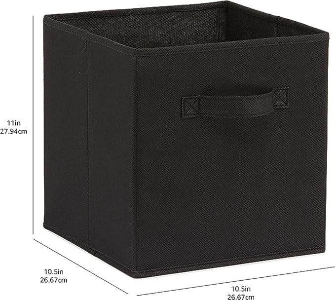 Amazon Basics Collapsible Fabric Storage Bins Organizer with Handles, Sturdy, Foldable, 10.5" x 10.5" x 11", Black, 6-Pack
