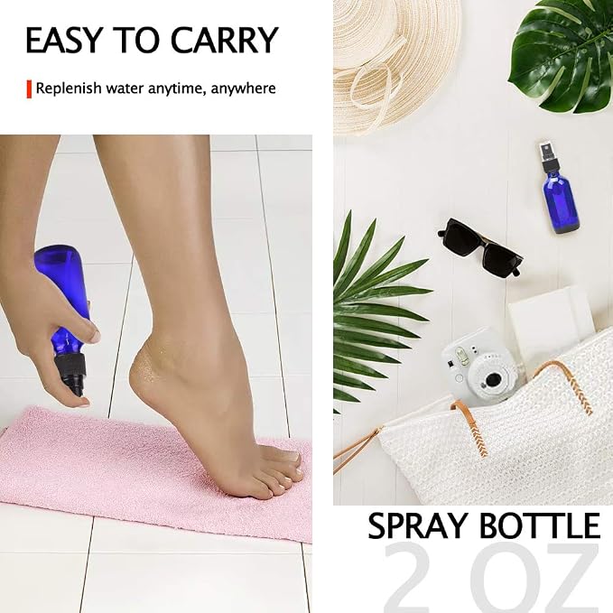Spray Bottle, 2 oz Fine Mist Glass Spray Bottles, Little Refillable Liquid Containers for Watering Flowers Cleaning (16 Pack, Blue)