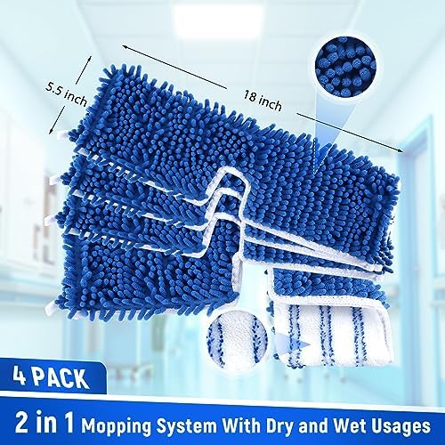 4 Pack Microfiber Flip Mop Refills,Compatible with O-Cedar Dual Action Mop,Replacement Mop Heads for Dry/Wet Use,Machine Washable.