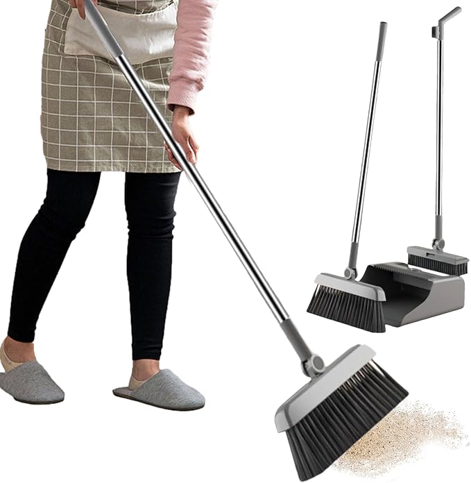 Broom with Dustpan Combo Set 3 Pieces Rust Proof Cleaning Tool Gadgets | Broom With Dust Pan for Home Kitchen Apartment Indoor Outdoor Floor Dorm Garage
