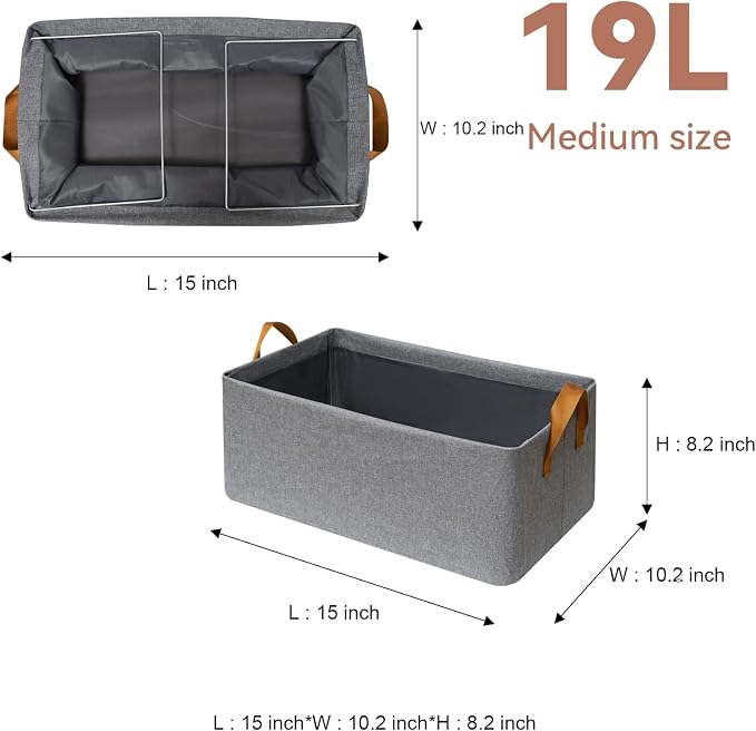 SNWDN 6 Pack Closet Cloth Storage Bins with Handles（ Gray 15''L x 10.2''W x 8.2''H）