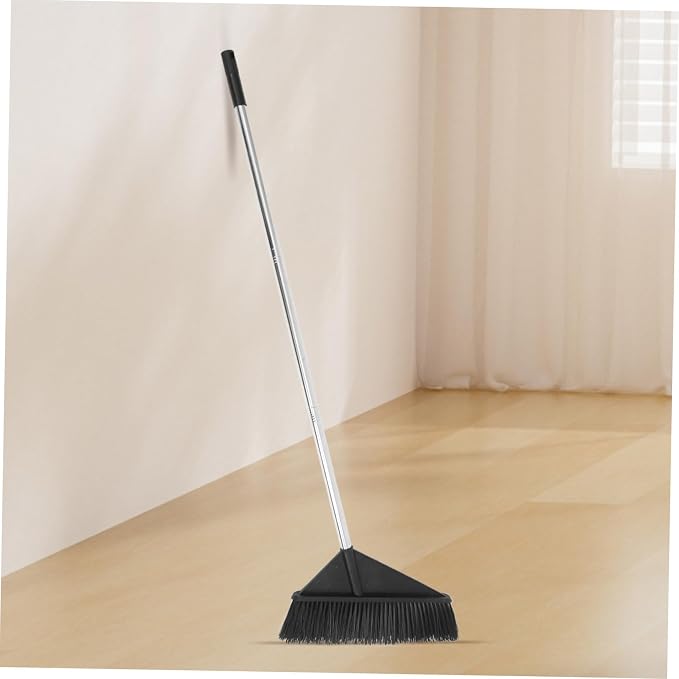 Baluue Stiff Bristle Broom for Home and Office Black Indoor Outdoor Sweeper Broom Long Handle Floor Cleaning Supplies