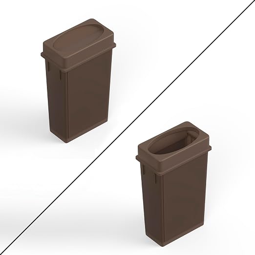 23 Gallon Brown Rectangular Slim Trash Can with Drop Shot Lid | Great for Home, Commercial, or Restaurant Use.