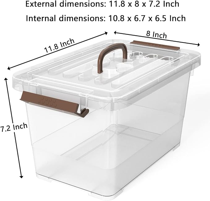 WYT 18-Pack Clear 7 Quart Storage Latch Box/Bins, Plastic Stackable Latching Box with Brown Handle and Lid, Multi-Purpose, 7 Litre