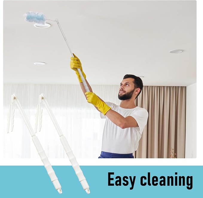 Colingmill 2 Pcs 3 ft Replacement Handles Compatible with Duster Refills | For Ceiling Fans, Blinds, Shelves, Windows, Long Extended Handle Only, White, Foldable, Durable PET, 270° Rotating Head
