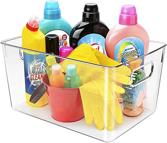 Clear Plastic Storage Bins, Perfect for Kitchen Organization or Pantry Organization and Storage, Laundry Room, Fridge, Freezer Organizer Plastic Storage Containers for Organizing, Cabinet Organizers