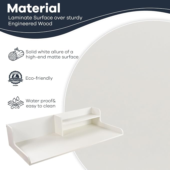 Washer Dryer Countertop 2 Tier 54 inches Wide, Laundry Shelf Topper with Edge, 54" W x 28" D x 12" H Laundry Space Organizer, White