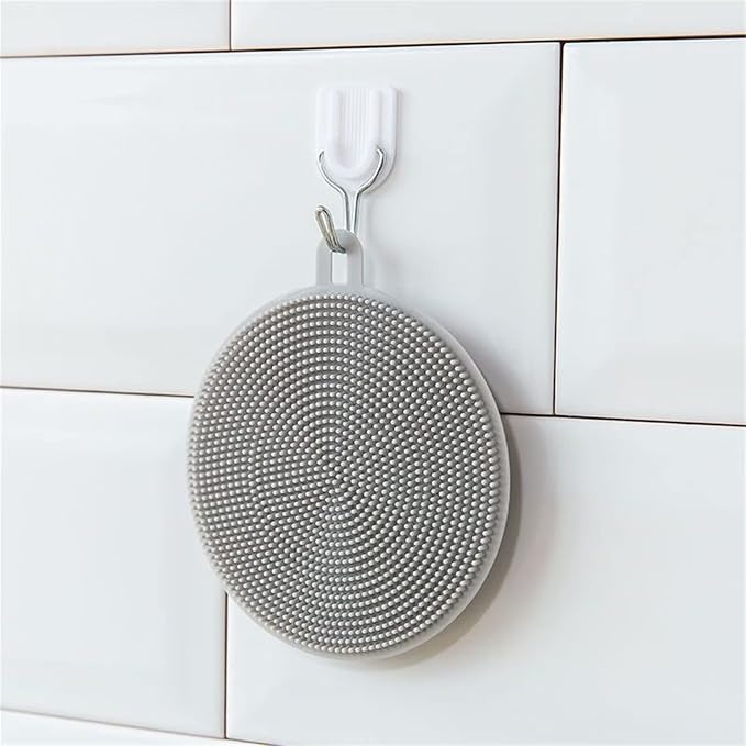 4PCS Silicone Dish Scrubber, Multipurpose Round Silicone Sponges Reusable Dish Brush Dish Brush for Kitchen Dish Dishes Fruits Vegetables(White)