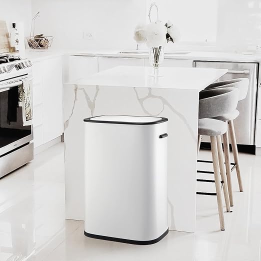 TrailBlaze Motion Sensor Trash Can, 14.5 Gal / 55 L Automatic Garbage Can with Soft-Close Lid and Handle, Touchless Rectangle Waste Basket for Kitchen, Bathroom, Bedroom, White(Without Inner Bucket)