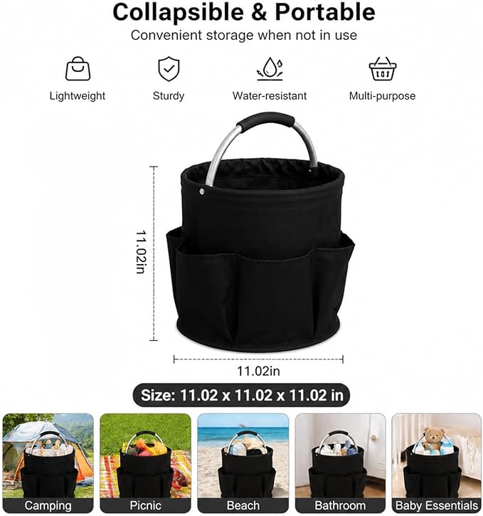 Cleaning Caddy Bag, Cleaning Supplies Organizer, Storage Basket with Handle | Portable Multifunctional, Foldable, Black, Suitable for Household Outdoor Storage, Comes with 100 Disposable Gloves