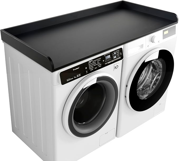 Washer Dryer Countertop 58" x 28" Extra Large Version, Melamine Countertop with 3.5" Edge Rails, Laundry Room Organization, Black