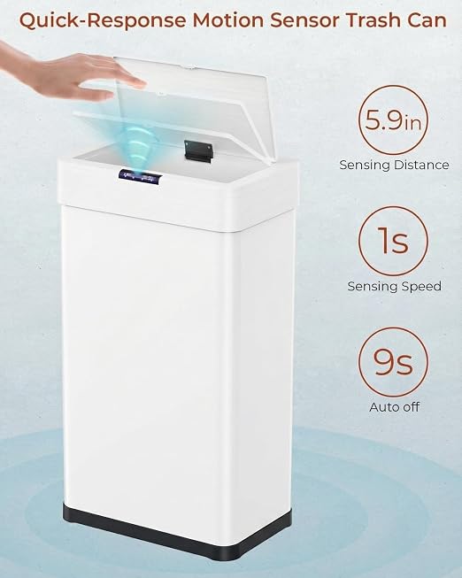 TLSUNNY 18.5 Gallon Motion Sensor Trash Can,Touchless Automatic Garbage Can | Brushed Stainless Steel Smart Bin ,with Bag Holder,Soft Close Lid,for Kitchen,Office,RV,Bedroom,Living Room (White, 70L)