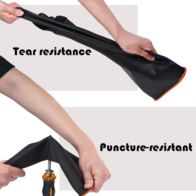 Chemical Resistant Latex Gloves, 14'' 18'' 22'' Industrial Heavy Duty Work Rubber Glove, Black Color One Pair