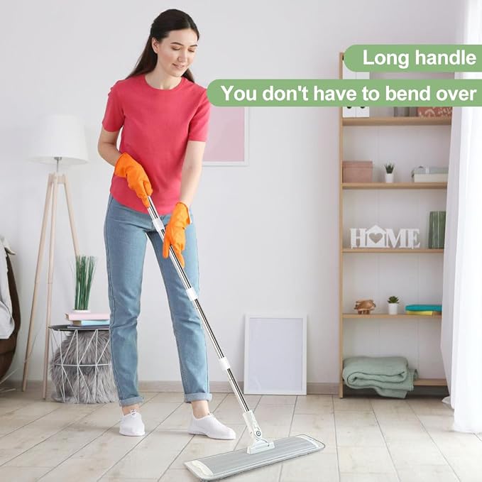CQT 18" Commercial Flat Microfiber Floor Mop Cleaning System with 4 Washable Pads Cleaner for Home Cleaning