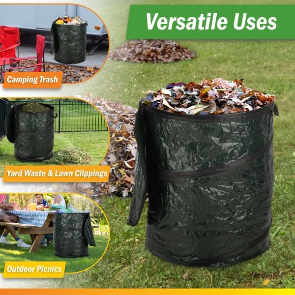 Wakeman Outdoors Collapsible Trash Can, 44-Gal, 29.5-Gal, 23.1-Gal, 3-Pack | Outdoor Portable Pop Up Trash Cans for Parties, Laundry Hamper, Collapsible Yard Waste Bag Leaf Bin - Camping Essentials