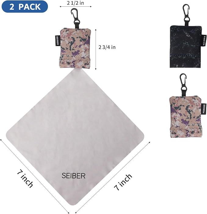 SEIBER Microfiber Eyeglass Cleaning Cloth with Neoprene Pouch,2PCS, Camomix | 7x7 inch Cloth For Glasses, Laptops, Cameras, Screen,Self-Closing Bottom