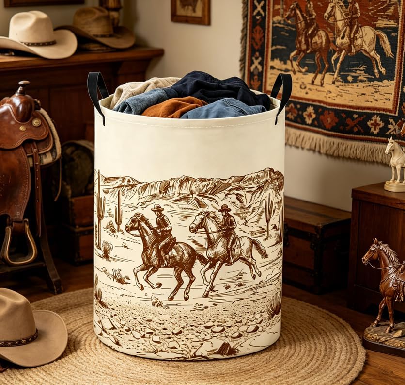 Baby Laundry Basket Baby Nursery Hamper Kids Laundry Basket Toy Storage Bin for Boys Room Decor Gift Baskets for Bedroom Bathroom(Cowboy)