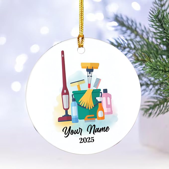 Personalized Cleaning Tools Ornament, Custom Housekeeping Christmas Tree Decoration, Holiday Keepsake Gift for Cleaners, Janitors, Pressure Washers, Housekeepers, Maids and Cleaning Lovers (Clean 2)