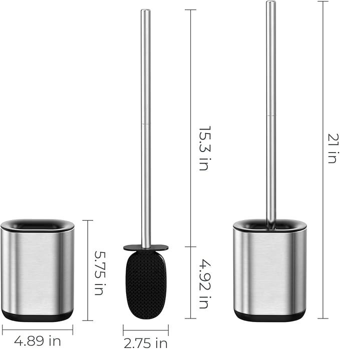 Sineng Silicone Toilet Brush, Stainless Steel Toilet Bowl Cleaner Brush | Long Handle and Flexible Bristles, Compact Toilet Bowl Brush with Weighted Base for Modern Bathroom RV Dorms