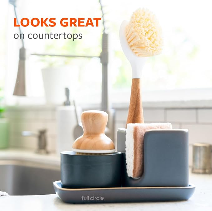 Full Circle Daily Dish Brush, Bamboo Handle Dish Brush for Kitchen | A sustainable, natural scrubber with tough bristles—cuts through grease on nonstick pans & cast iron.