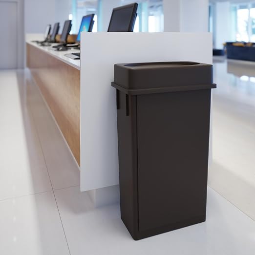 23 Gallon Brown Rectangular Slim Trash Can with Drop Shot Lid | Great for Home, Commercial, or Restaurant Use.