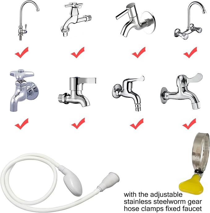 Portable Shampoo Sink Spray Hose, Faucet Attachment with Nozzle for Hair Washing, Baby & Pet Bathing, Vegetable Rinsing, White (White, 5M/16.4FT)