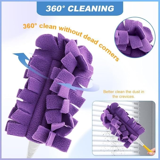Reusable Chenille Microfiber Dust Duster, 2026 New Reusable Duster with Removable Washable Cloth Covers, 360°Electrostatic Duster Refills, Multi-Surface Dusting Mop for Efficient Home Cleaning (1Set)