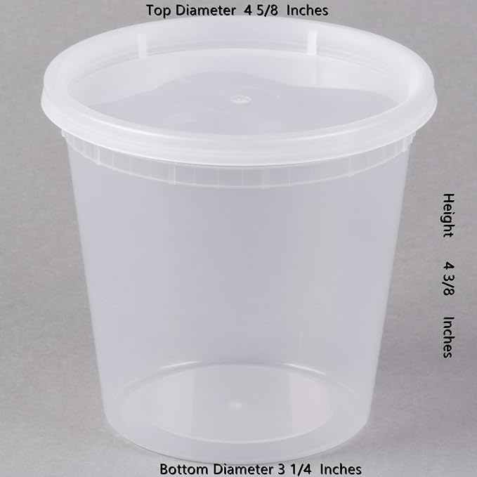 24oz [24-Pack] Microwavable Plastic Deli Food Storage Containers with Lids | BPA Free, leak-resistant, stackable and freezer-safe design helps keep food fresh and secure