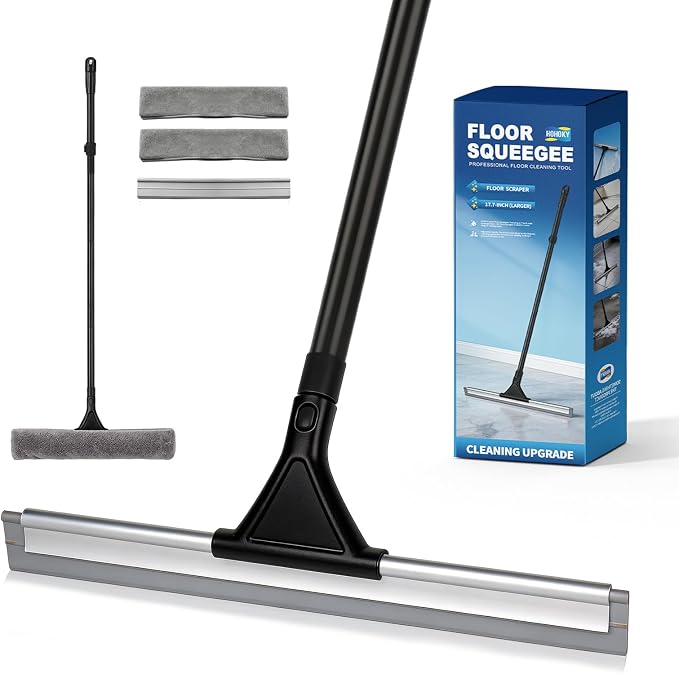 Rubber Floor Heavy Duty Squeegee Mopping Wiper Cleaning Set Long Handle | V-shaped blade design, Extended Telescoping Handle For Homes, Garages, Concrete Floors, Patios, and Window Cleaning.