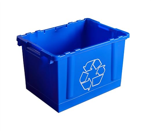 14 Gallon Rectangular Blue Recycling Bin for Indoor/Outdoor, Stackable Recycling Container with Handles for Plastic, Paper