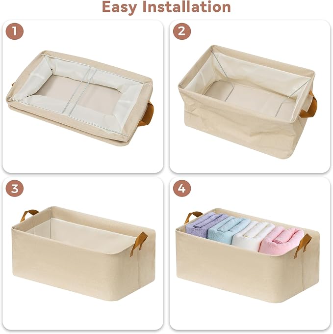 SNWDN 6 Pack Closet Cloth Storage Bins with Handles（ Beige 16.5''L x 11.8''W x 9.8''H）