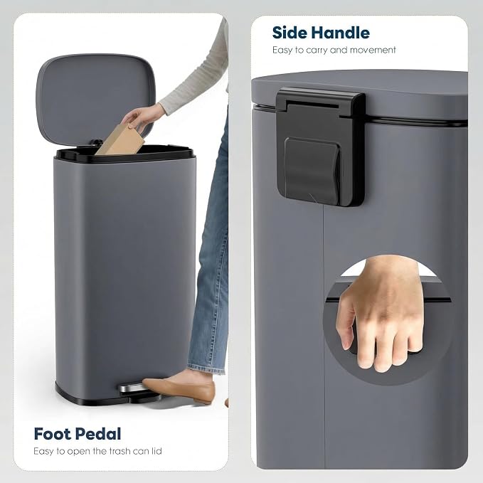 8 Gal Kitchen Trash Can, 30L Recycling or Garbage Bin, with Step-On Pedal | Brushed Stainless Steel Waste Basket, Soft&Quiet Close Dustbin, Removable Inner Bucket, for Home, Office, Living Room