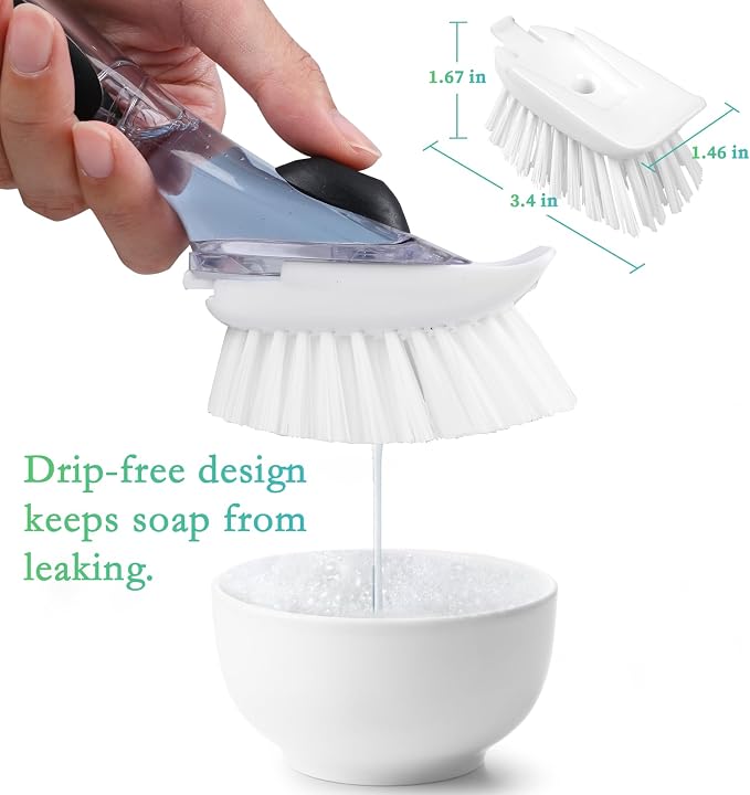 New Brush Refills for OXO New Soap Dispensing Dish Brush, 4 Pack | Nylon Bristles Brush Head Replacements for Kitchen Soap Dispensing Scrubber Non-Scratch Brush Refills for Pots Pans and Sink
